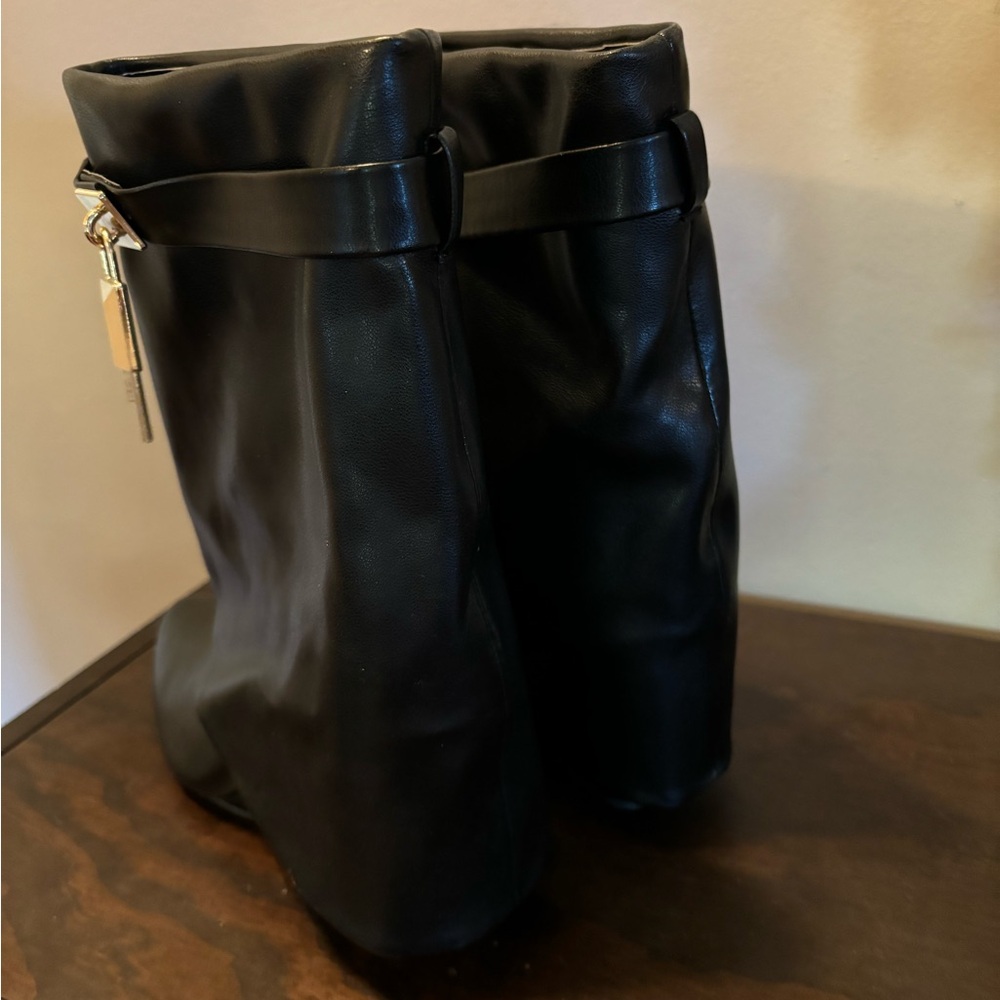Mid Calf Fold Over Boot, Black - 5.5